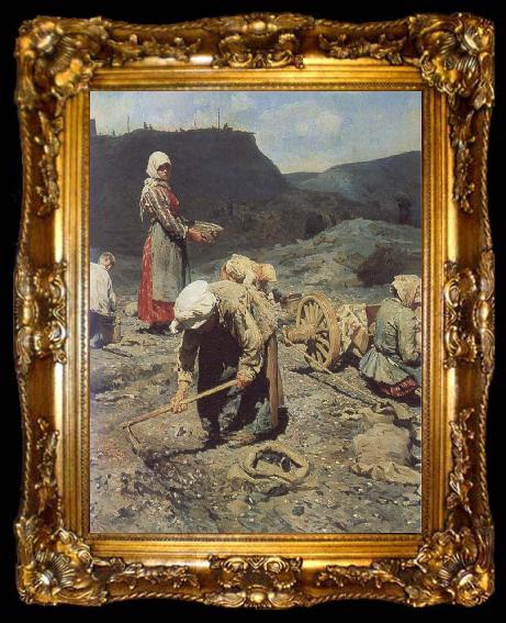 framed  Nikolai Kasatkin Poor People Collecting Coal in an Abandoned Pit, ta009-2